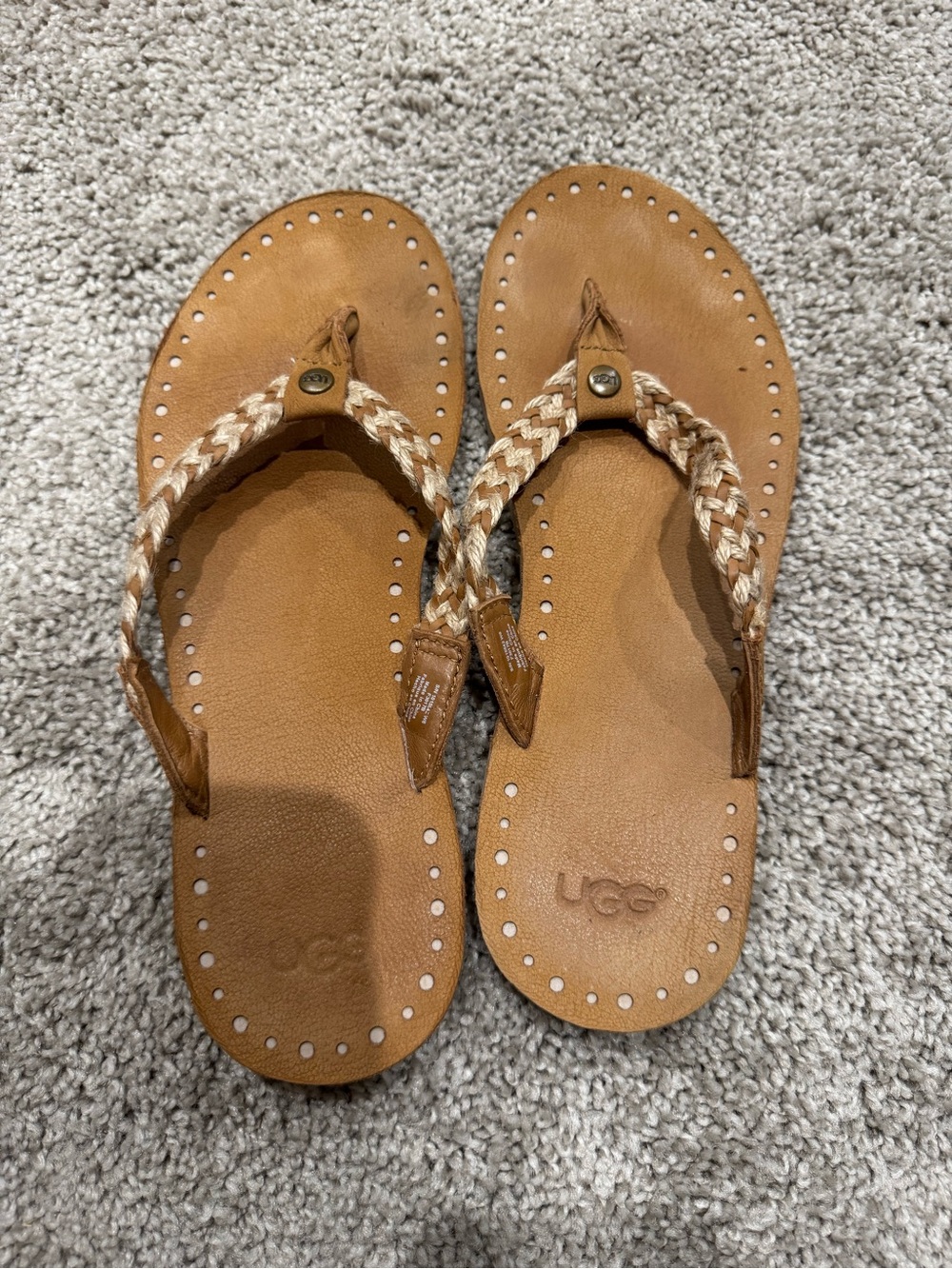 UGG Women's Chestnut Braided Leather Thong Sandals